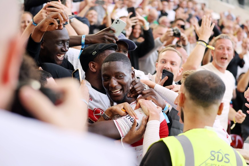 07.10.23 VfB Stuttgart - VfL Wolfsburg Deutschland, Stuttgart, 07.10.2023, Fussball, Bundesliga, VfB Stuttgart - VfL Wolfsburg: Serhou Guirassy VfB Stuttgart Jubel Tor 3:1 Guirassy. *** 07 10 23 VfB S ...