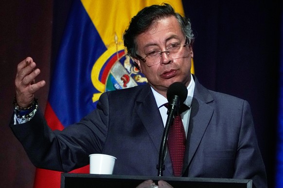 Colombia's President Gustavo Petro speaks at a ceremony marking the ninth anniversary of the signing of a peace deal between the state and the Revolutionary Armed Forces of Colombia (FARC), in Bo ...