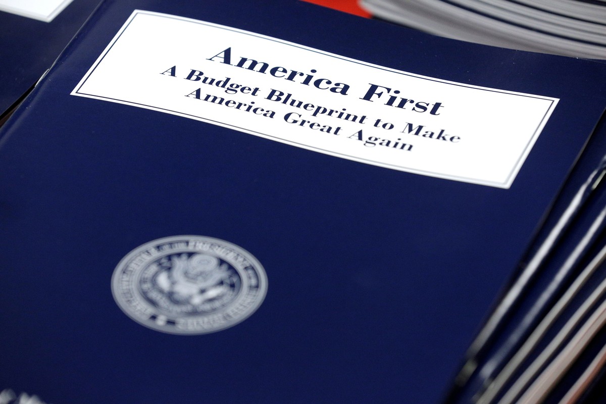 U.S. President Donald Trump's overview of the budget priorities for Fiscal Year 2018 are displayed at the U.S. Government Publishing Office (GPO) on its release by the Office of Management and Bu ...