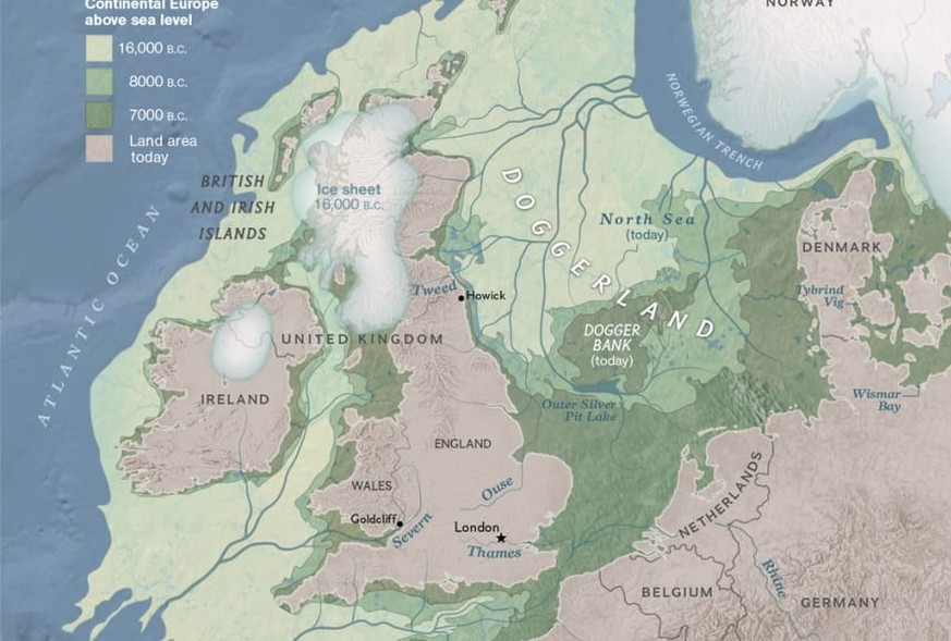 Während der Zeit von Doggerland war die Themse ein Nebenfluss des Rheins.
