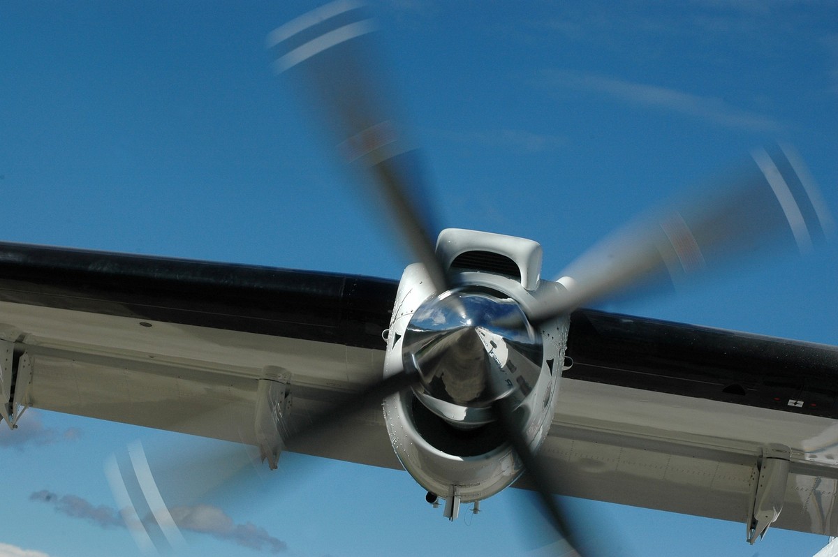 Turbo prop engine winds up on a twin engined Dornier 228