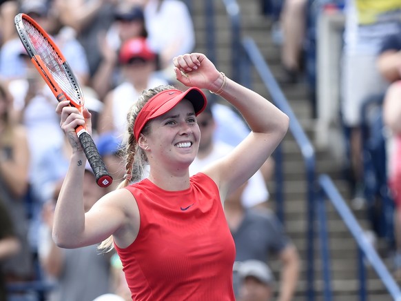 Ukraine&#039;s Elina Svitolina celebrates her win over Caroline Wozniacki of Denmark in the final of the Rogers Cup women&#039;s tennis tournament in Toronto on Sunday, Aug. 13, 2017. (Frank Gunn/The  ...