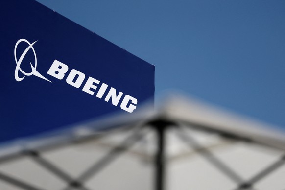 epa12187670 The logo of Boeing is seen at the 55th International Paris Airshow at Le Bourget Airport near Paris, France, 20 June 2025. The Paris Air Show, one of the largest trade fairs of the aerospa ...