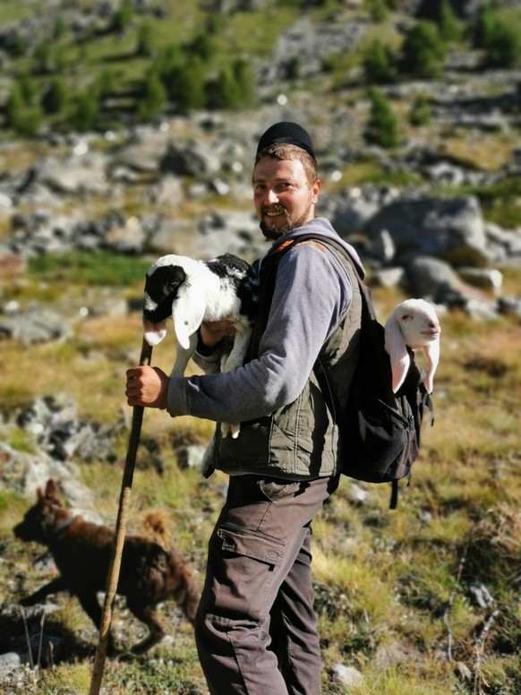Gheorghe Musina ist ein Berufsschäfer aus Rumänien. Von Ende Juni bis Oktober lebt er mit den 490 Schafen rund um das Almagellerhorn. 