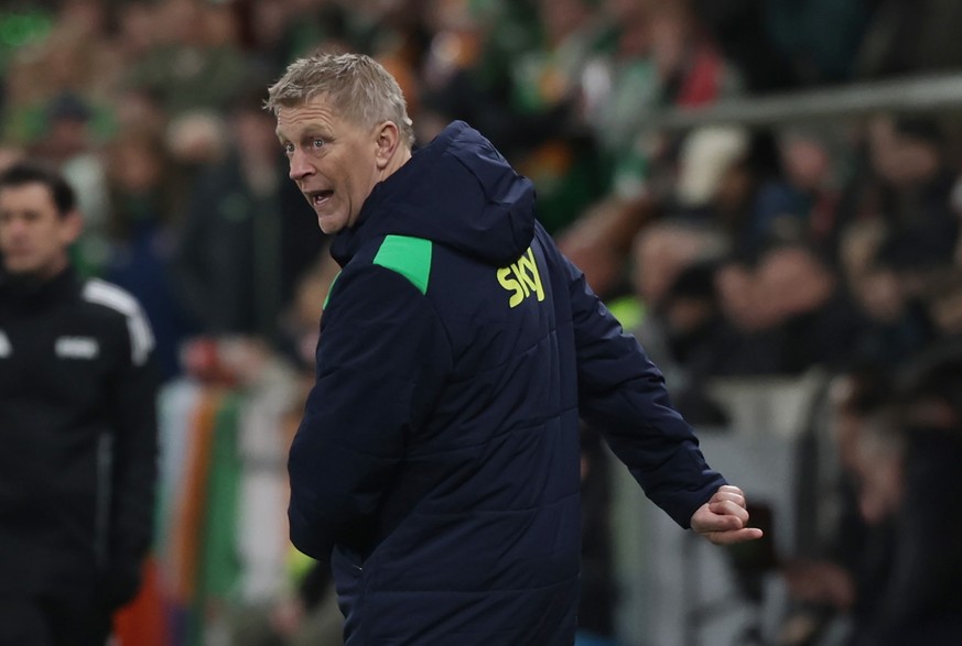 epa12852242 Head coach Heimir Hallgrimsson of Ireland reacts during the FIFA World Cup 2026 European playoffs soccer match between Czechia and Ireland in Prague, Czechia, 26 March 2026. EPA/FILIP SING ...