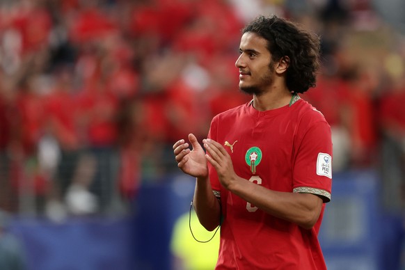 Morocco's Ayyoub Bouaddi (6) claps as he leaves the pich following a tie in the World Cup Group C soccer match between Brazil and Morocco in East Rutherford, N.J., near New York, Saturday, June 1 ...