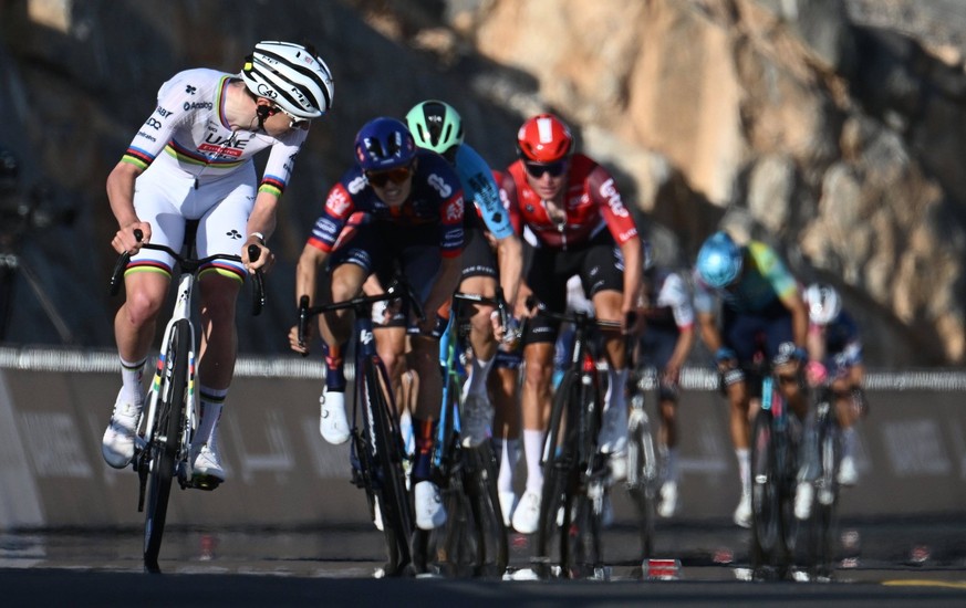 UAE Tour 2025 - Stage 3 JEBEL JAIS, UNITED ARAB EMIRATES - FEBRUARY 19 : Pogacar Tadej SLO of UAE Team Emirates in action during Stage 3 of the UAE Tour 2025 cycling race with start in Ras Al Khaimah  ...