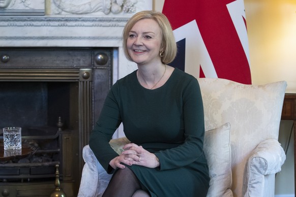 epa10217174 British Prime Minister Liz Truss meets with the Prime Minister of Denmark, Mette Frederikson (not pictured) at Number 10, Downing Street, Londond, Britain, 01 October 2022. EPA/JOSHUA BRAT ...