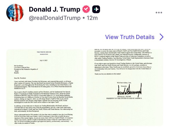 So sieht Trumps Brief an Brasilien aus.