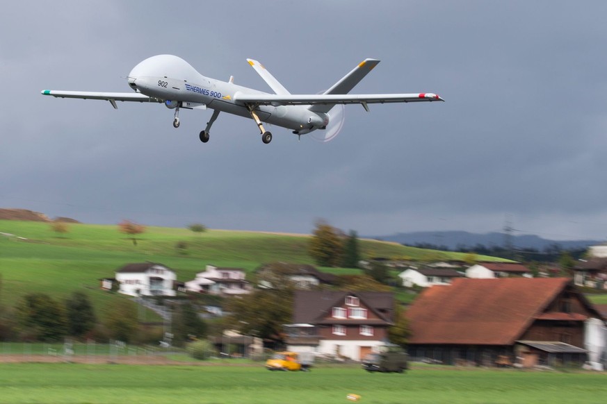 Die militärische Aufklärungsdrohne Hermes 900 HFE der Schweizer Luftwaffe.