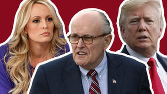 Teuflisches Trio: Stormy Daniels, Rudy Giuliani und Donald Trump.