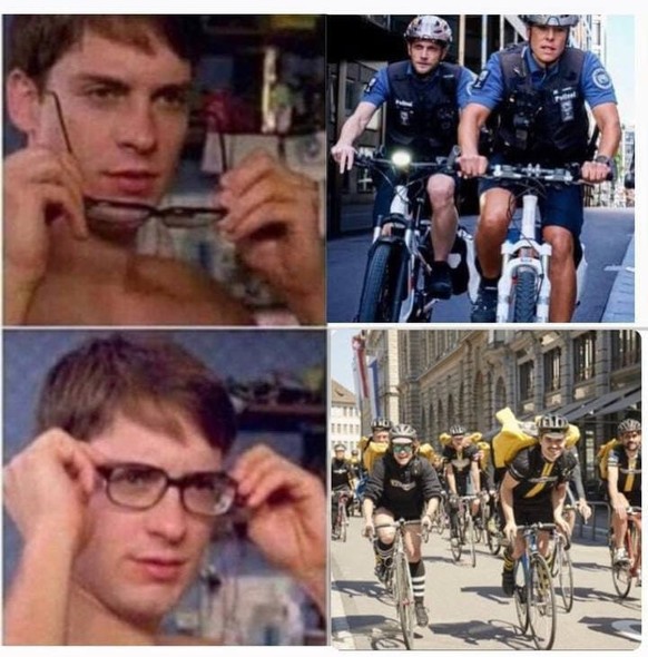 Einmal Brille justieren und zäck: Die Polizisten werden zu Veloblitzlern.