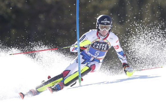 epa07444332 Clement Noel of France in action during the first run of the Men&#039;s Slalom race at the FIS Alpine Skiing World Cup finals in Soldeu - El Tarter, Andorra, 17 March 2019. EPA/GUILLAUME H ...