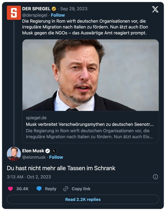 Tweet von Elon Musk