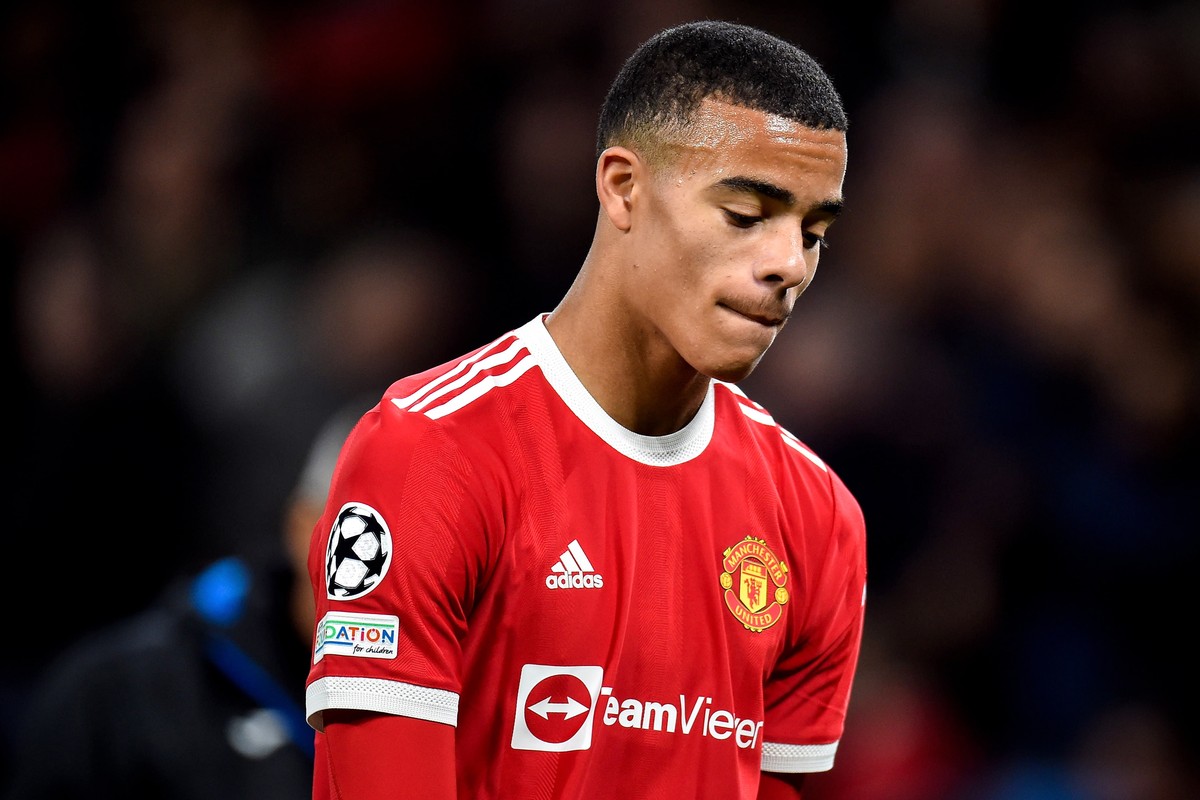 epa10811728 (FILE) - A file photograph of Manchester United's Mason Greenwood reacting during the UEFA Champions League group F soccer match between Manchester United and Atalanta BC in Mancheste ...