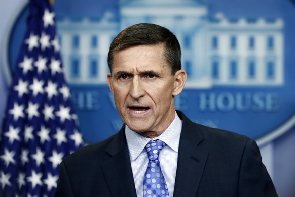 FILE- In this Feb. 1, 2017, file photo, then-National Security Adviser Michael Flynn speaks during the daily news briefing at the White House, in Washington. Flynn resigned as President Donald Trump's ...