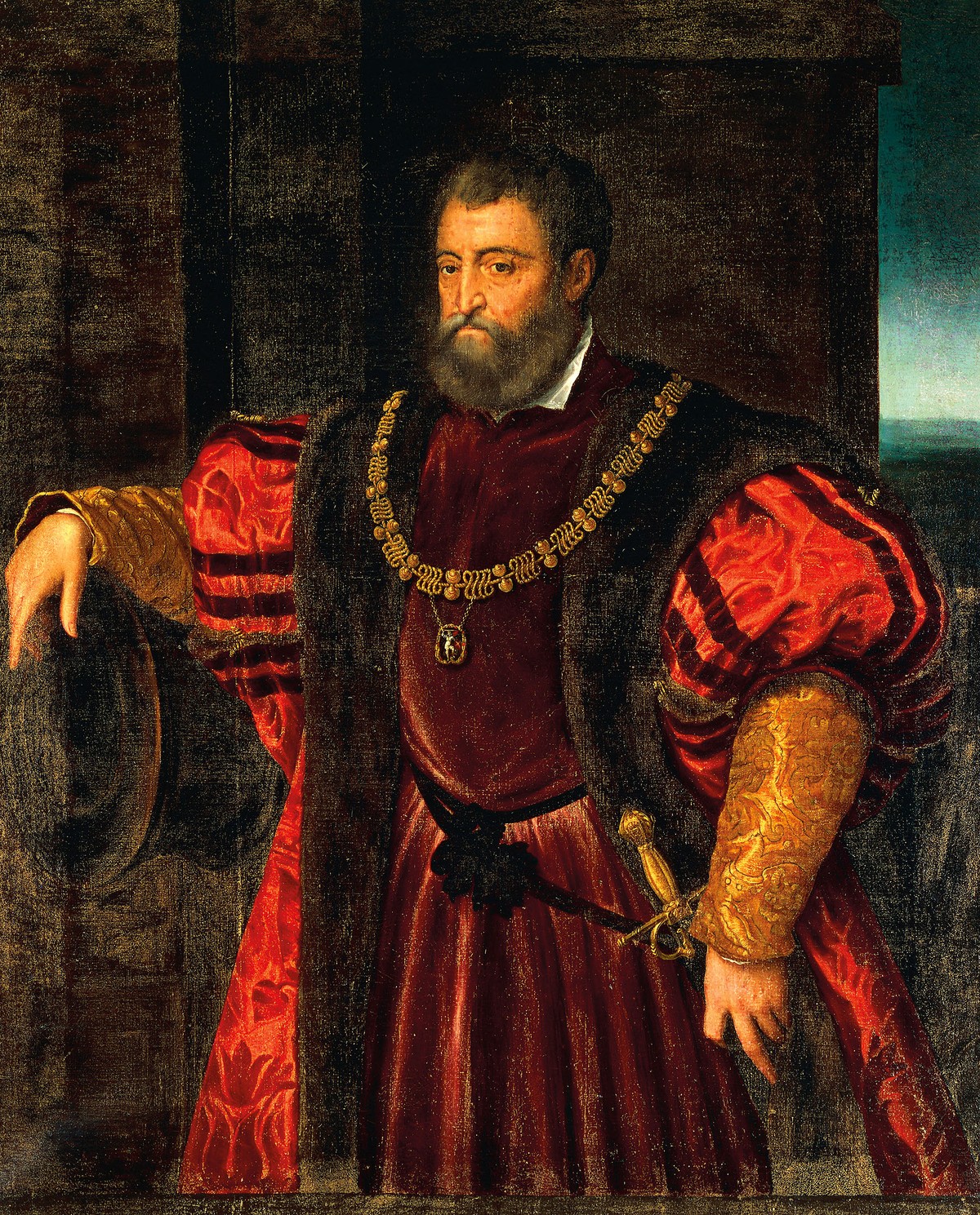 ********: Portrait of Alfonso d'Este (Ferrara, 1476-1534), Duke of Ferrara, Modena and Reggio. Painting by Dosso Dossi (Tramuschio, ca 1482-Ferrara, 1542). Florence Galleria Palatina *** Permissi ...