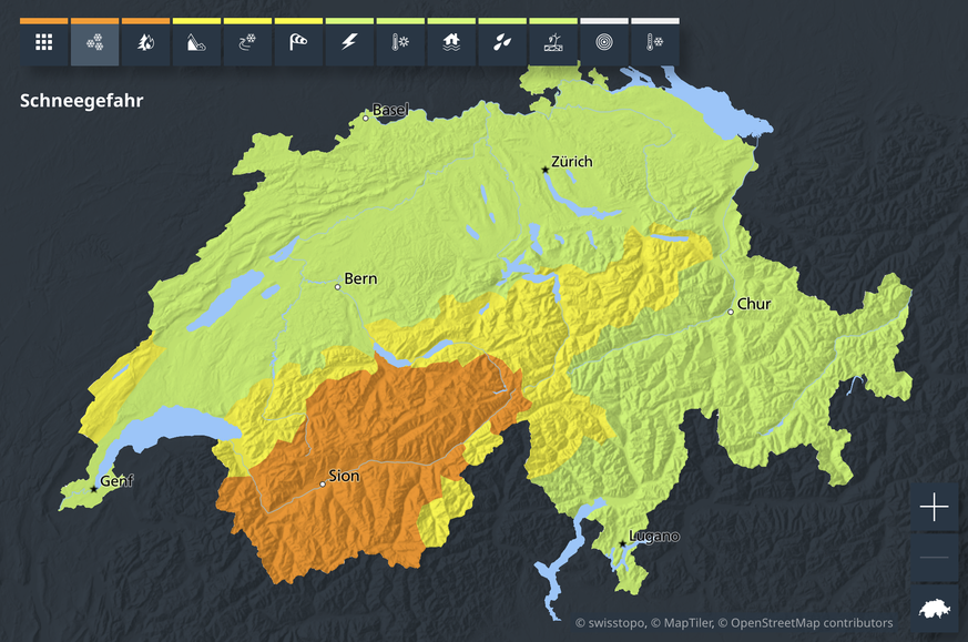 meteoschweiz-Gefahrenkarte des Bundes: Schneefall