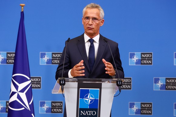 epa10173154 NATO Secretary General Jens Stoltenberg attends a joint press conference with US Secretary of State Blinken after a meeting at NATO headquarter in Brussels, Belgium, 09 September 2022. EPA ...