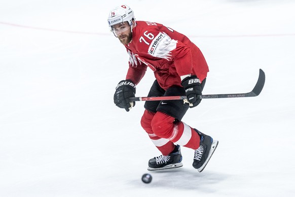 Switzerland&#039;s Joel Genazzi during the game between Switzerland and Russia, at the IIHF 2019 World Ice Hockey Championships, at the Ondrej Nepela Arena in Bratislava, Slovakia, on Sunday, May 19,  ...
