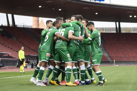 St. Gallens Lukas Goertler jubelt zum 1:0 Tor im Schweizer Fussball Cup Viertelfinal zwischen dem Grasshopper Club Zuerich und dem FC St. Gallen 1879 im Stadion Letzigrund in Zuerich am Mittwoch, 14.  ...