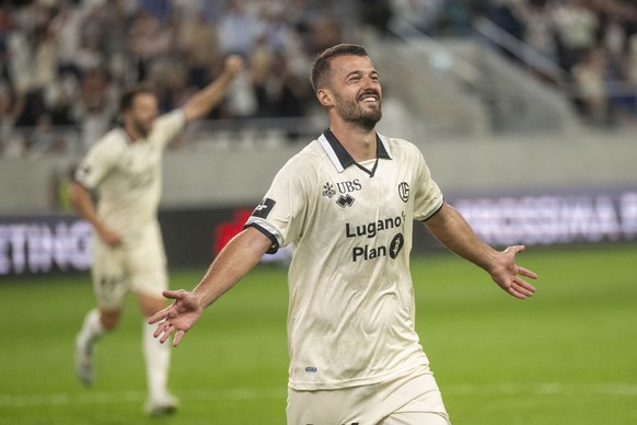 Albian Ajeti (LUG) celebrates the game 1 - 0 goal, during the Swiss Super League football league match between FC FC Lugano and FC Servette on Thursday 03 September 2026, at the AIL Arena in Lugano. . ...