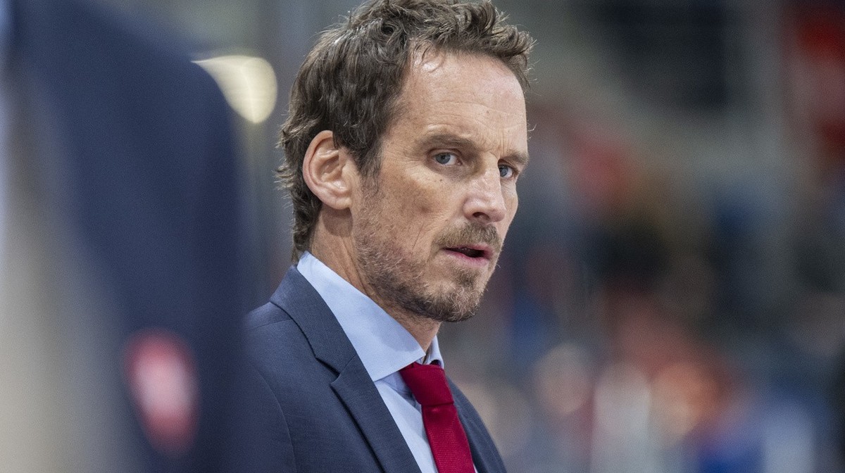 Switzerland's head coach Patrick Fischer looks on during an ice hockey World Cup preparation match between Switzerland and France at the St. Jakob-Arena in Basel, Switzerland, on Saturday, April  ...