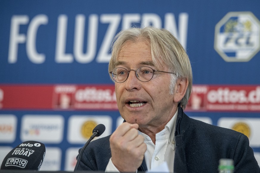 Der Vizepraesident des FC Luzern, Josef Bieri anlaesslich einer Medienkonferenz zum Fuehrungsstreit zwischen dem FC Luzern Verwaltungsrat und Investor Bernhard Amstaeg vom Mittwoch, 22. Maerz 2023 in  ...