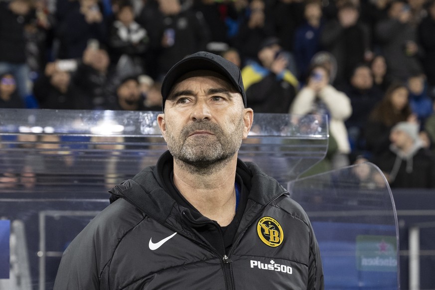 YB head coach Joel Magnin looks on during the Champions League soccer match between Shaktar Donezk of the Ukraine and BSC Young Boys of Switzerland, at the Veltins Arena in Gelsenkirchen, Germany, Wed ...
