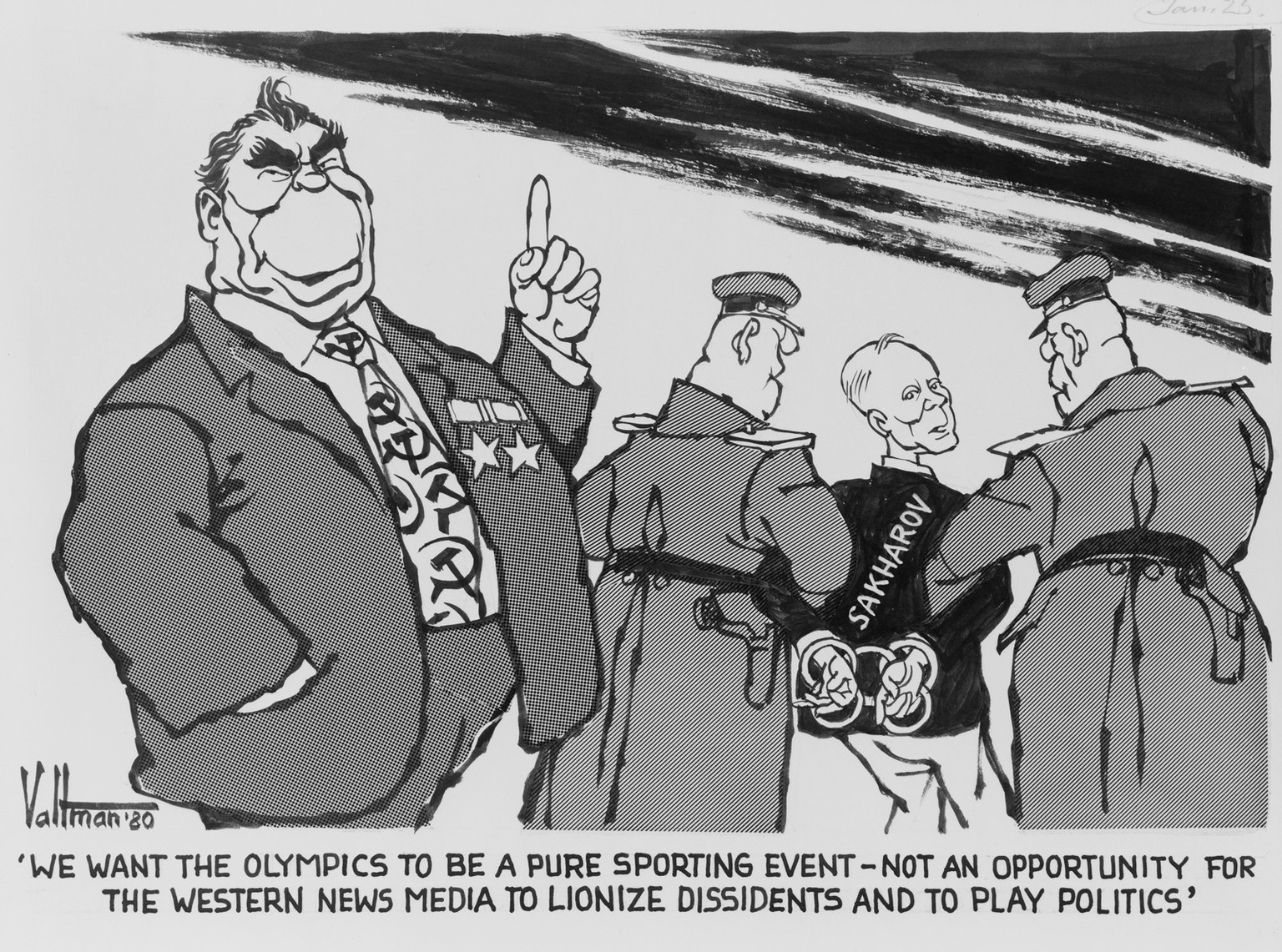 Russian Nobel laureate Andrei Sakharov is taken away while Soviet head of state Leonid Brezhnev piously defends the action.  After the Soviet invasion of Afghanistan, Sach...