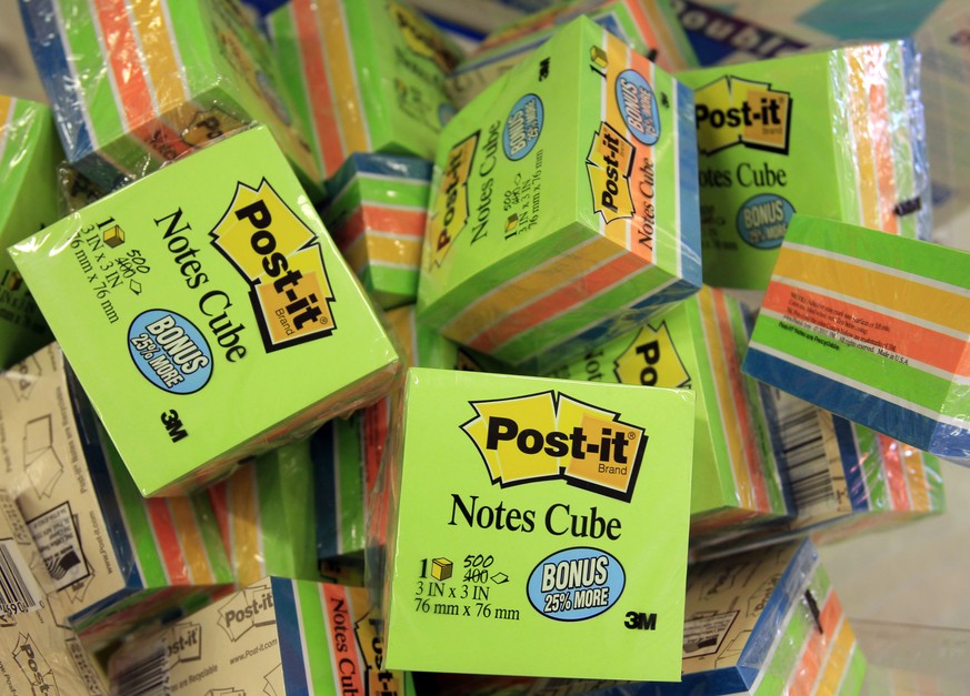 FILE - In this April 25, 2011 file photo, Post-it notes are on display at an Office Depot in Mountain View, Calif. Some lower expenses helped 3M post a higher profit in the second quarter, the Post-it ...