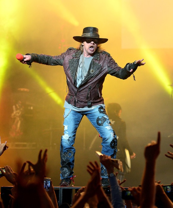 LAS VEGAS, NV - MAY 21: Singer Axl Rose of Guns N&#039; Roses performs at The Joint inside the Hard Rock Hotel &amp; Casino during the opening night of the band&#039;s second residency, &quot;Guns N&# ...