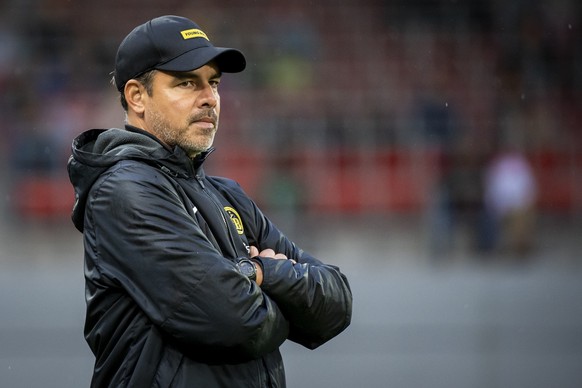 L?entraineur bernois David Wagner, reagit lors de la rencontre du championnat de football de Super League entre le FC Sion et BSC Young Boys le samedi 7 aout 2021 au stade de Tourbillon a Sion. (KEYST ...