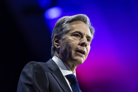 epa10608670 U.S. Secretary of State Antony Blinken speaks at the SelectUSA Investment Summit in National Harbor, Maryland, U.S., May 04, 2023. The Investment Summit is aimed at promoting foreign...