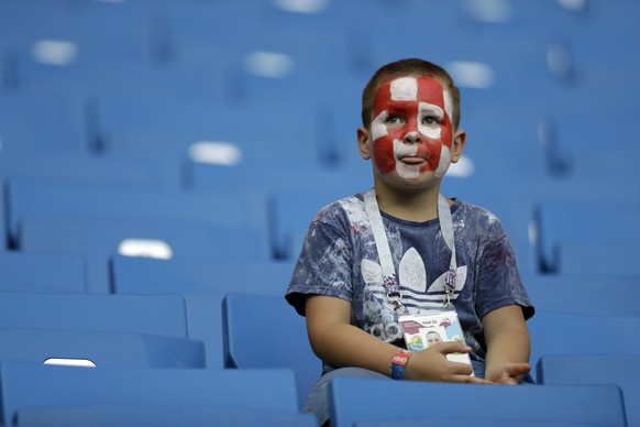A Croatia fan sits on the stands prior to the start of the group D match between Iceland and Croatia, at the 2018 soccer World Cup in the Rostov Arena in Rostov-on-Don, Russia, Tuesday, June 26, 2018. ...