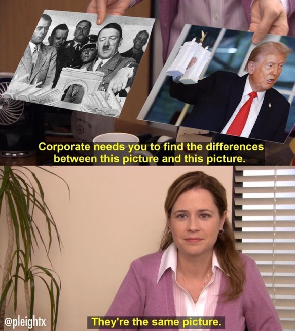 Die treffendsten Karikaturen zu einem US-Präsidenten ausser Rand und Band\nFrei nach „the office“