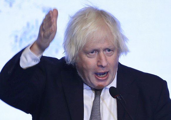 Boris Johnson, Former Prime Minister of the United Kingdom, delivers a speech during the Ketagalan Forum G2025 Indo-Pacific Security Dialogue in Taipei, Taiwan, Tuesday, Aug. 5, 2025. (Chiang Ying-yin ...
