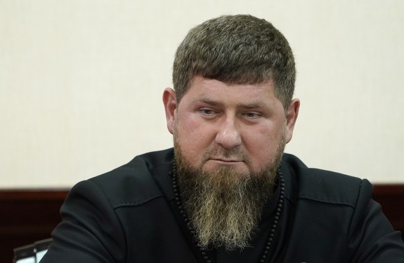 epa10639091 Chechen leader Ramzan Kadyrov attends a meeting of the Council on Interethnic Relations chaired by President Vladimir Putin in Pyatigorsk, Stavropol Krai region, Russia 19 May 2023. EPA/TA ...