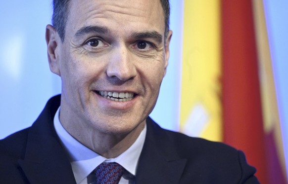 Spanish Prime Minister Pedro Sanchez attends a joint press conference with Finnish Prime Minister Sanna Marin in Helsinki, Finland, Friday, March 3, 2023. (Heikki Saukomaa/Lehtikuva via AP) Pedro San...