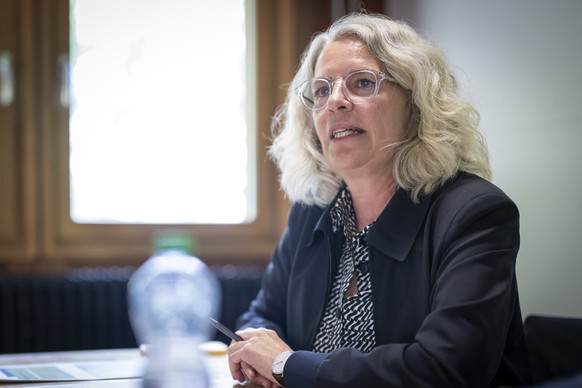 Karin Rykart, Vorsteherin Sicherheitsdepartement, orientiert an einer Medienkonferenz ueber die aktuelle Lage, die ergriffenen und geplanten Massnahmen der Drogenszene, im ehemaligen Treffpunkt t-alk  ...