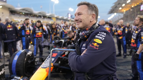 Red Bull team principal Christian Horner during the Formula One Bahrain Grand Prix at the Bahrain International Circuit in Sakhir, Bahrain, Saturday, March 2, 2024. (AP Photo/Darko Bandic)