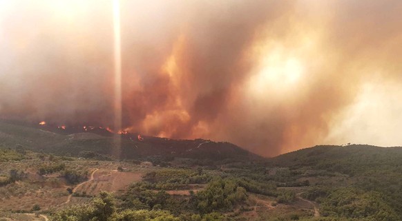 epa08733023 A handout photo made available by Syrian Arab News Agency Sana shows flames of fire raging in Lattakia, Syria, 09 October 2020. According to media reports, two persons were killed and many ...