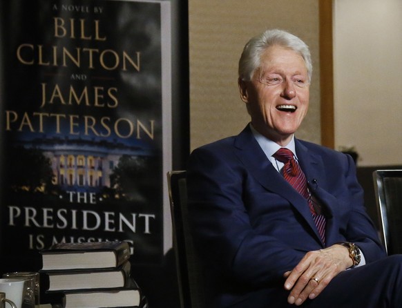 In this Monday, May 21, 2018 photo, former President Bill Clinton speaks during an interview about a novel he wrote with James Patterson, &quot;The President is Missing,&quot; in New York. Clinton say ...