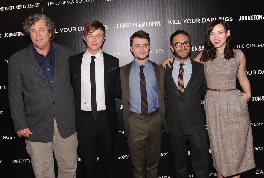 Sony-Manager Tom Bernard (von links) mit Dane DeHaan, Daniel Radcliffe, Regisseur John Krokidas und Erin Darke aus «Kill Your Darlings» im September 2013 in New York City.&nbsp;