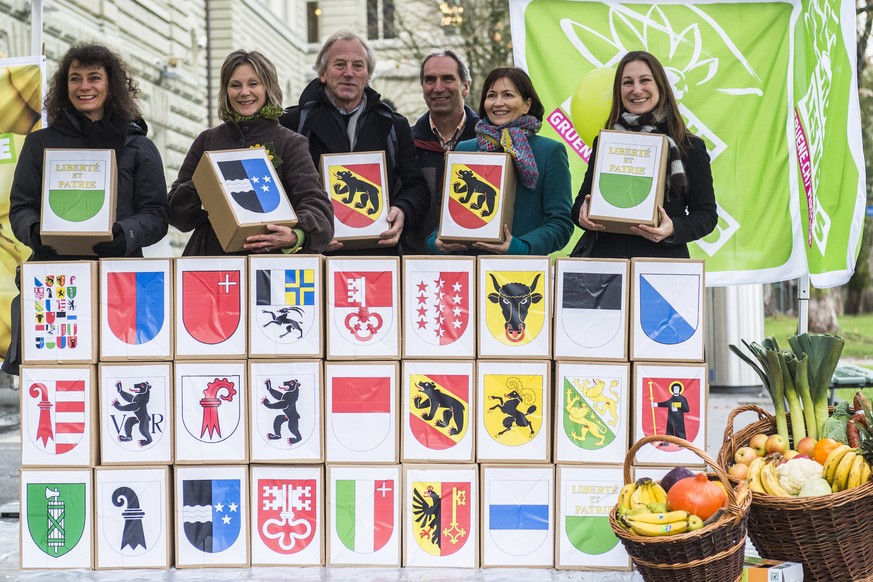 CAPTION ADDITION: Von links: Caroline Morel, Geschaeftsfuehrerin SWISSAID, Maya Graf, Nationalraetin GPS BL, Fernand Cuche, ehemaliger Nationalrat GPS, Jakob Treichler, Praesident von KAGfreiland, Reg ...