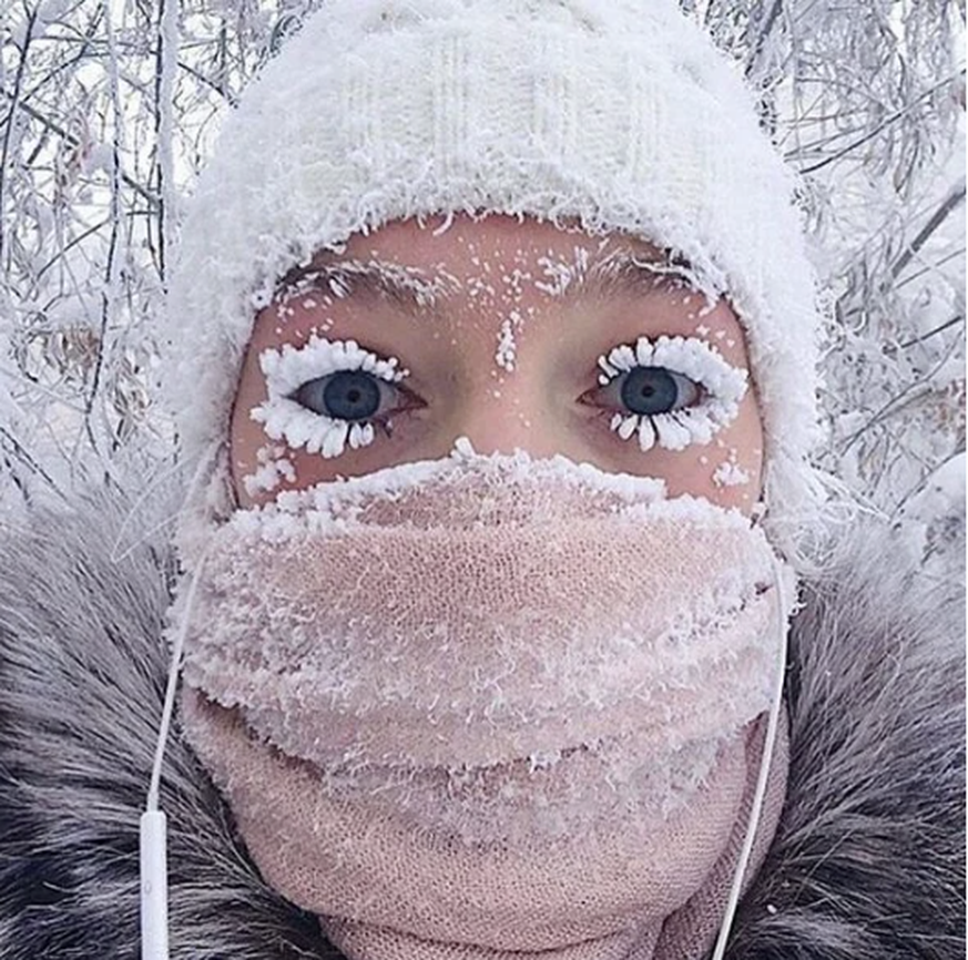 Eingefrorene Wimpern: Kälte-Bilder