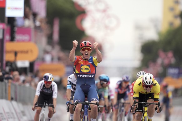 Mads Pedersen of Lidl-Trek wins stage 1 of the Giro d&#039;Italia from Durazzo (Durres) to Tirana (Tirane), Albania, Friday, May 9, 2025. (Massimo Paolone/LaPresse via AP)
Italy Cycling Giro d&#039;It ...