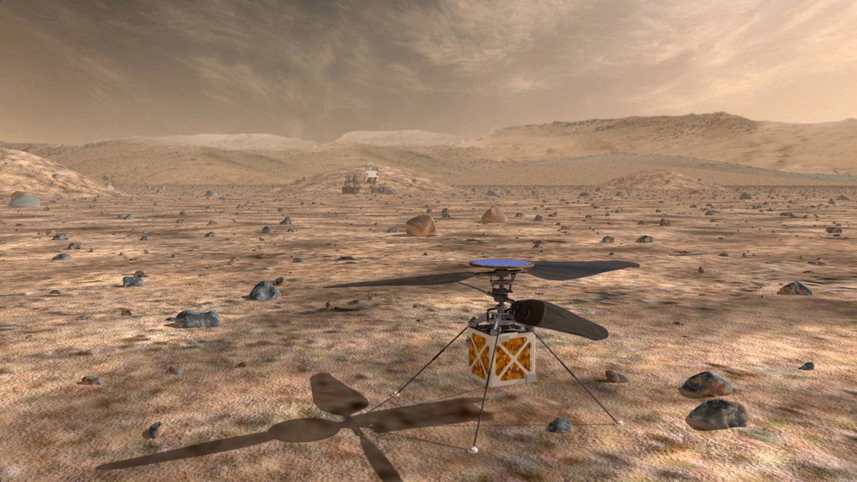 epa06729526 An undated handout photo made available by NASA on 12 May 2018 shows an artist's impression of NASA's Mars Helicopter. The Mars Helicopter, a small, autonomous rotorcraft, will t ...