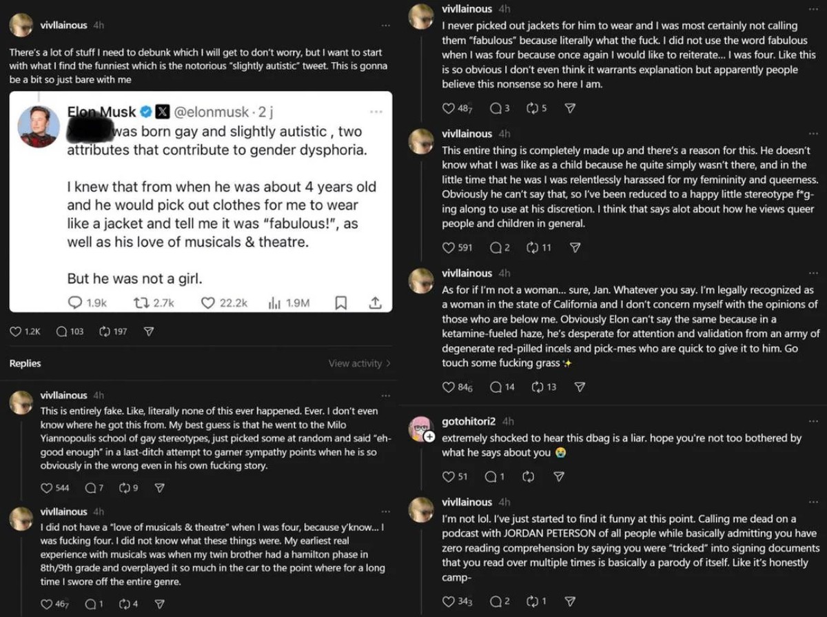 Vivian Jenna Wilson, Tochter von Elon Musk bezichtigt ihn ein Lügner zu sein auf der Plattform Threads.