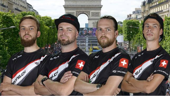 Das Drohnen-Team aus der Schweiz (von links): Timothy Trowbridge (Templeclause), Marc Heiniger (Silverstone), der Basler Kay Stutz (Arkon) und der Oftringer Raphael Gion Strähl (Raphino-FPV).